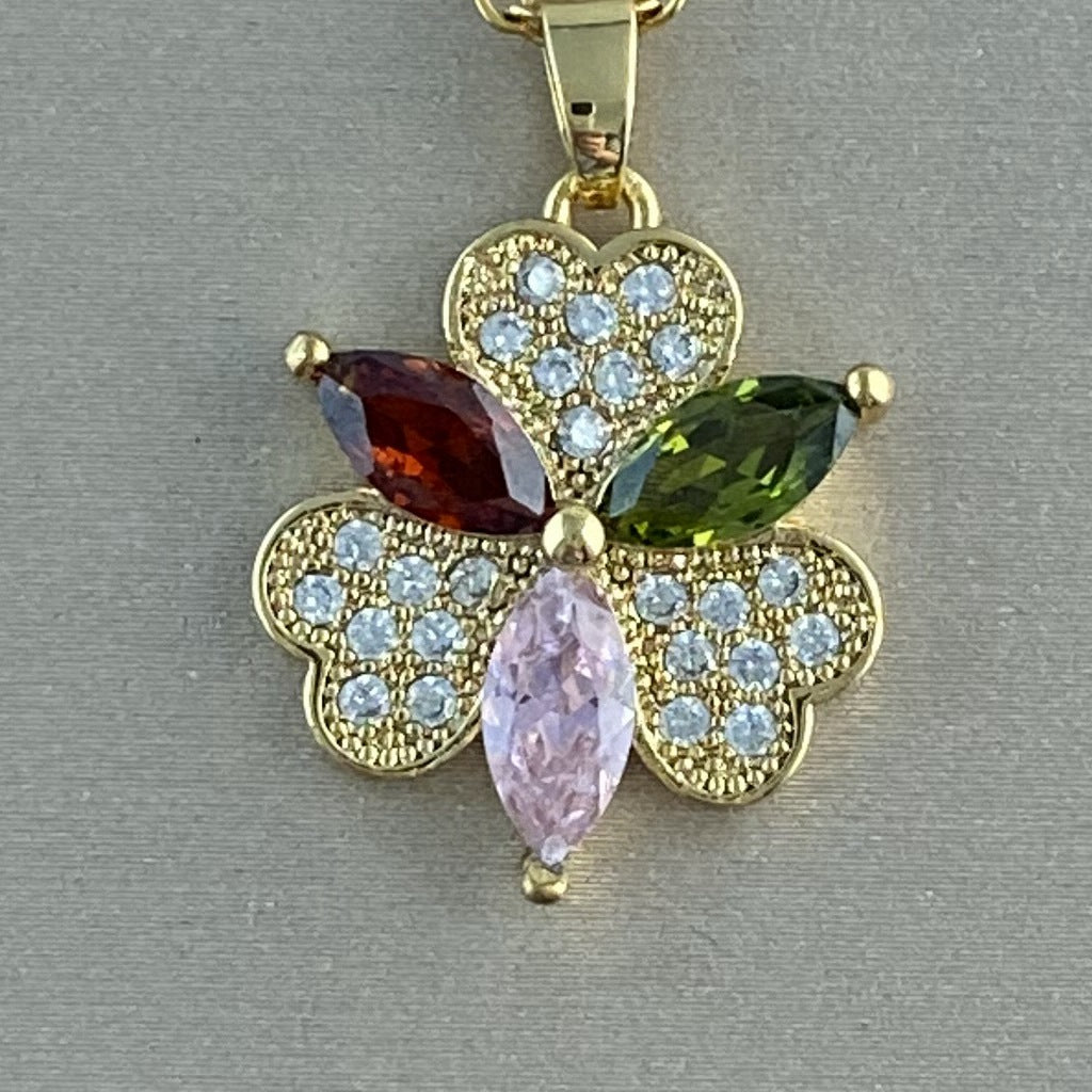Women's Real Gold Plating Opal Fox Clover Pendants
