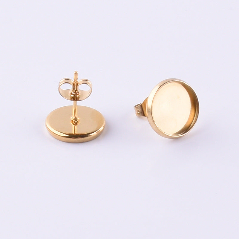 Classic Stainless Steel Disc Gem Tray Stud Earrings