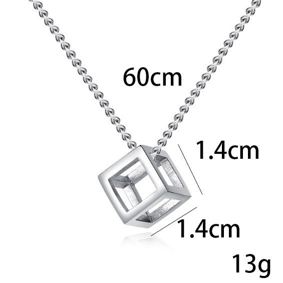 Women's & Men's Retro Simple Hollow Personality Square Cube Necklaces