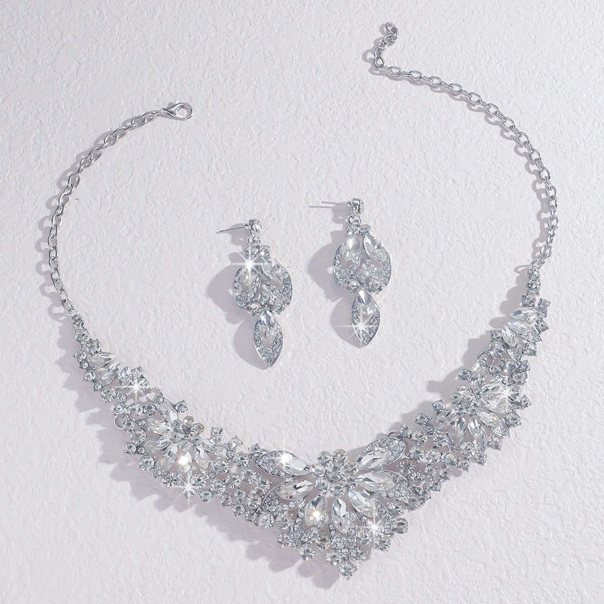 Dress Full Diamond Flower Crystal Elegant Jewelry Set