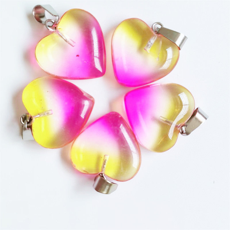 Stone Love Crystal Agate Heart Peach Pendants