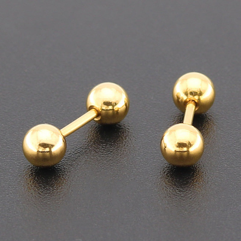 Men's Twist Dumbbell Ball Cartilage Ear Bone Pin Titanium Steel Golden Earrings