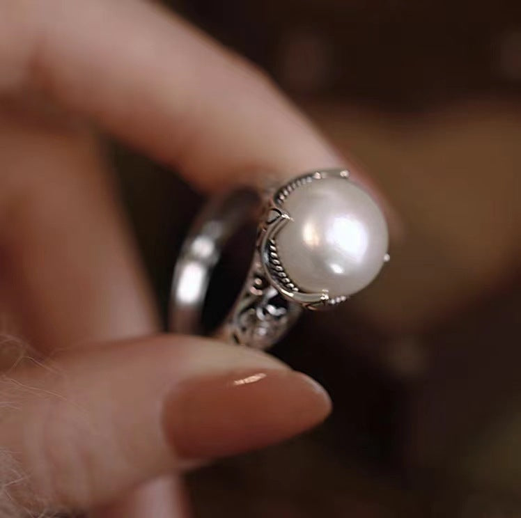 Imitation Pearl Female Special Interest Light Luxury Switchable Index Finger Ring