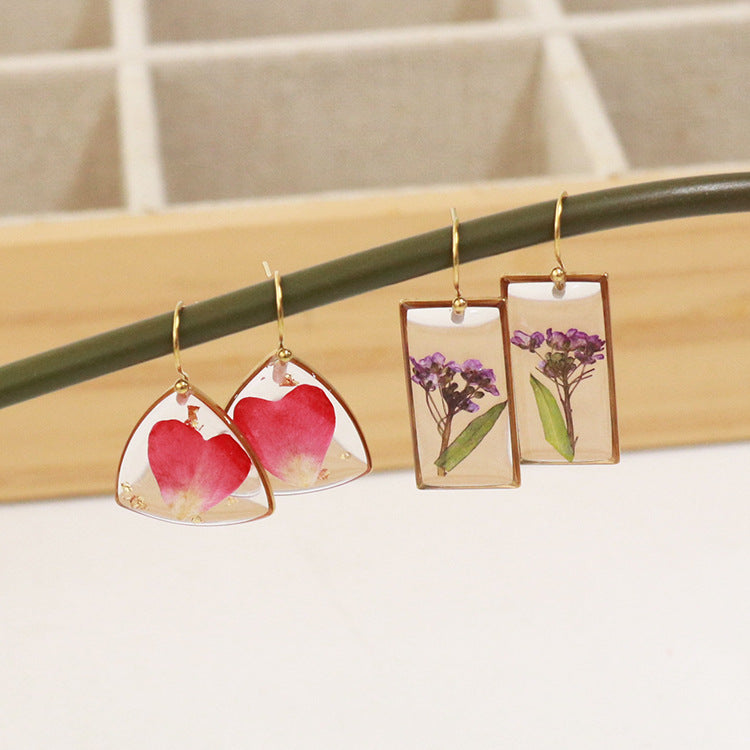 Dried Flower Rose Design Sense Geometric Earrings