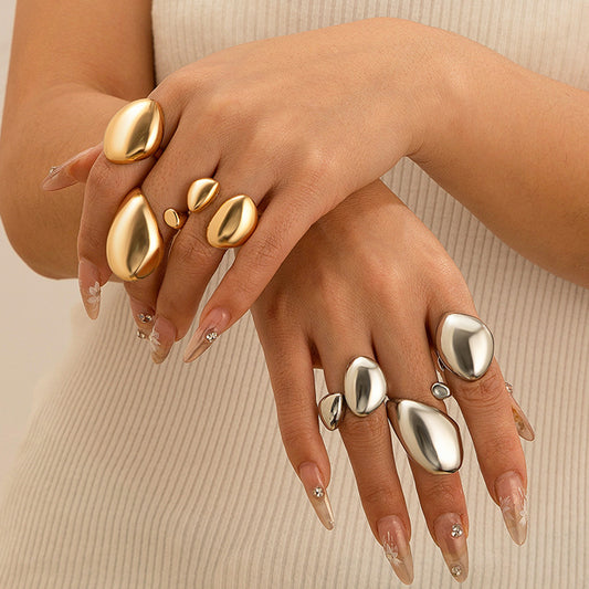 Glossy Surface Female Texture Water Drop Open Egg Face Ring