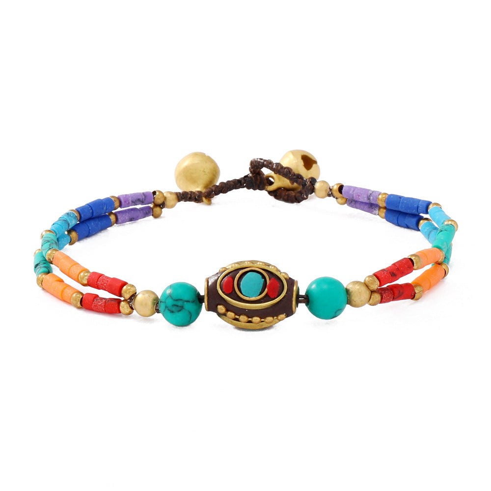 Women's Style Vintage Nepal Beads Turquoise Frosted Stone Bracelets