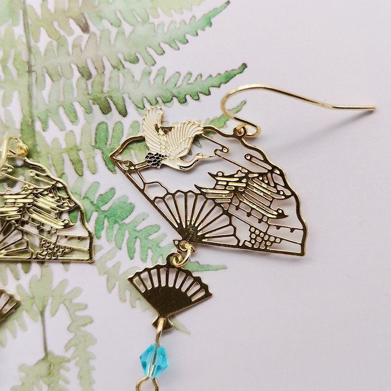 Women's Chinese Style Lucky Long Fringe Fashion Geometry Pattern Fan-shaped Ear Earrings