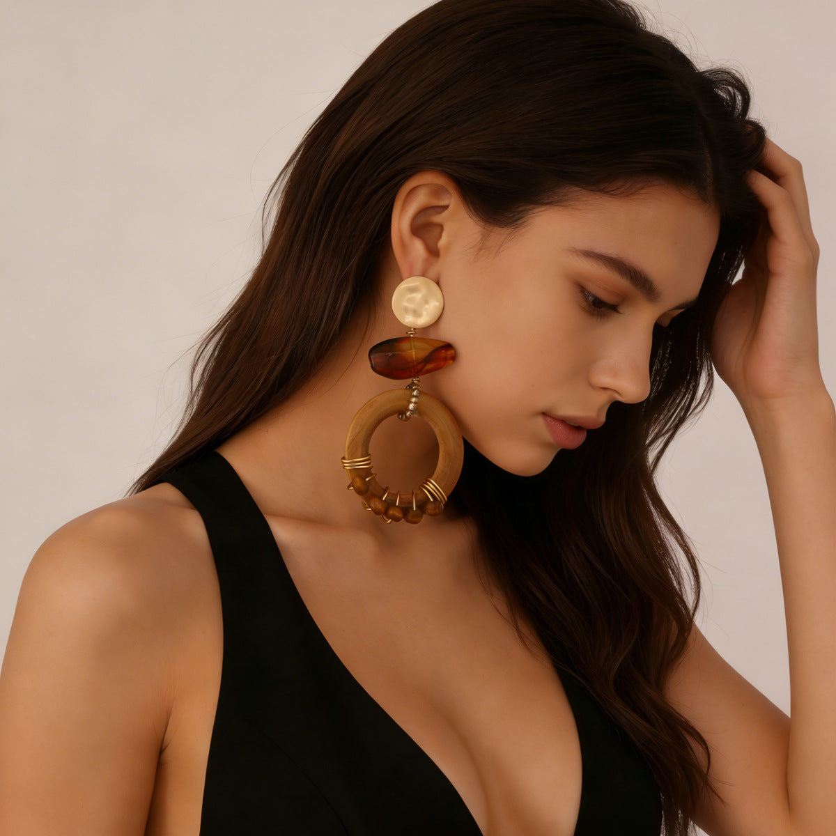 Women's Coffee Color Stitching Geometric High-grade Light Luxury Minority Rings