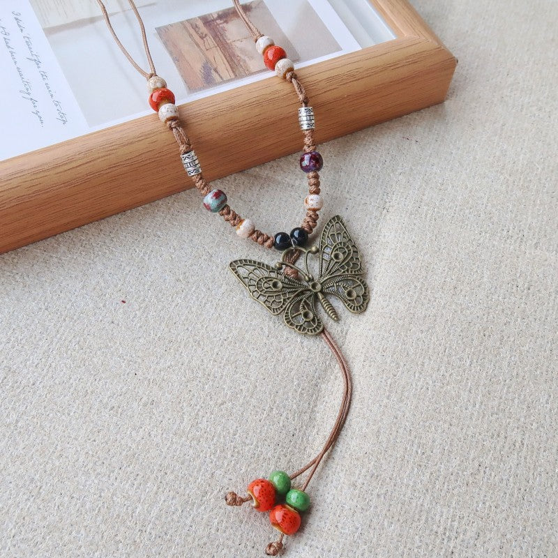 Women's Vintage Ethnic Style Ceramic Long Sweater Necklace