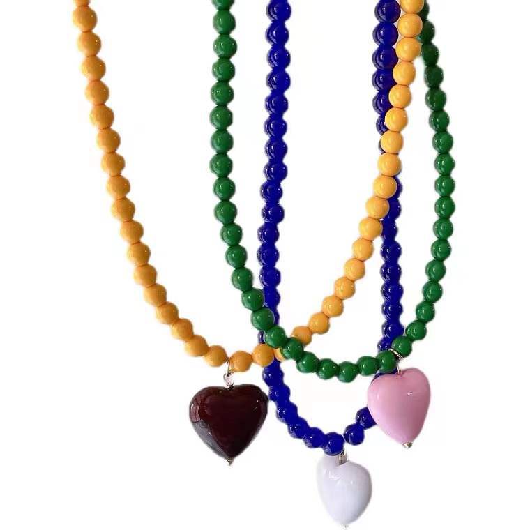 Designer Model Contrast Color Love Beads Female Clavicle Necklaces