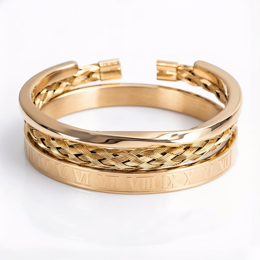 Men's Personalized Style Versatile Roman Letters Woven Square Stainless Bracelet