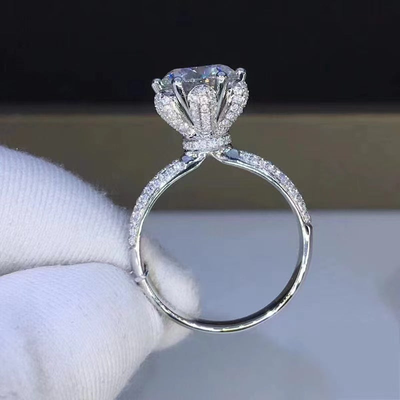 Eight Hearts Arrows Zircon Imitation Moissanite Female Male Six Claw Ring