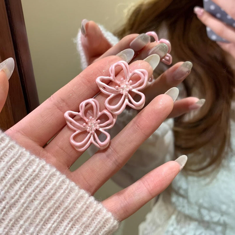 Sweet Style Pink Openwork Flower Fresh Stud Earrings