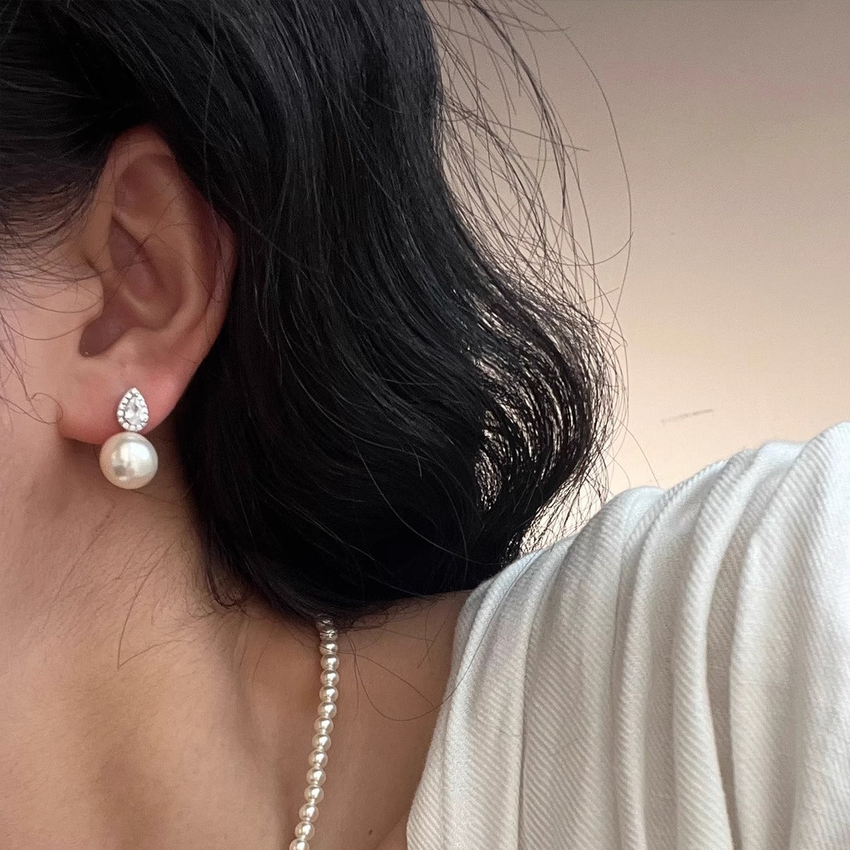 Water Drop Pearl Sier Needle Zircon Light Luxury High-grade Gentle Earrings