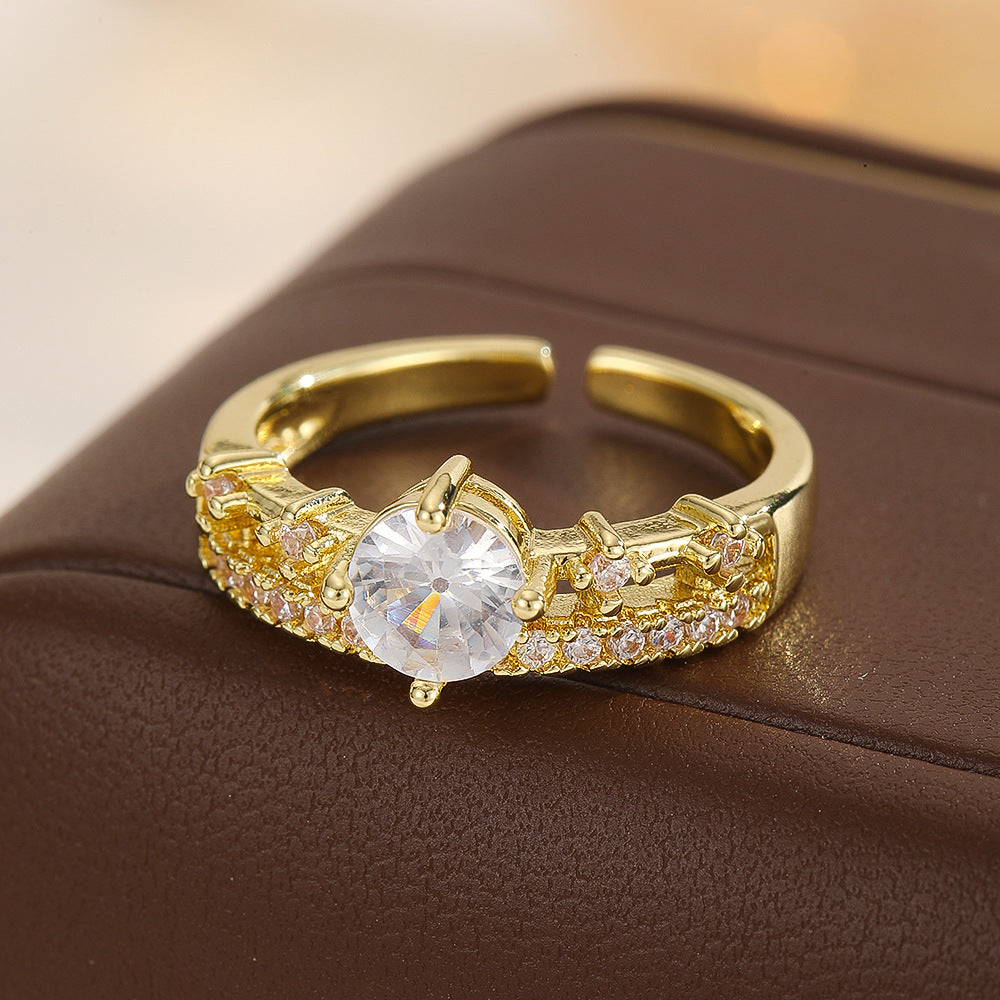 Wind Crown Open-end Zircon Female Gold Sier Optional Design Rings