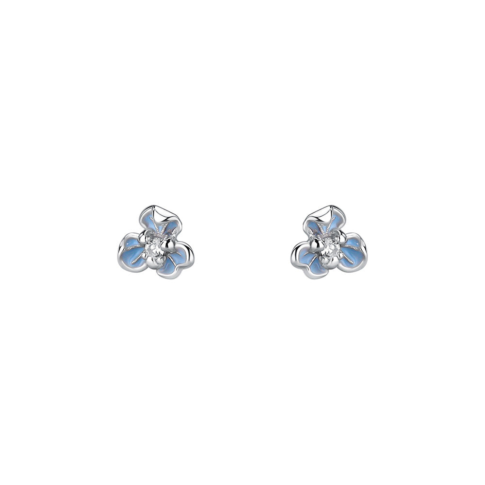 Women's Epoxy Blue Fresh Iris Flower Sterling Sier Korean Fashion Zircon Ear Line