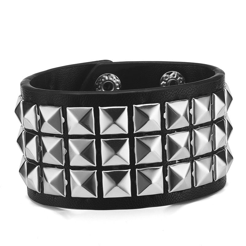 Men's Square Bead Rivet Wrist Strap Personality Retro Punk Leather Bracelets