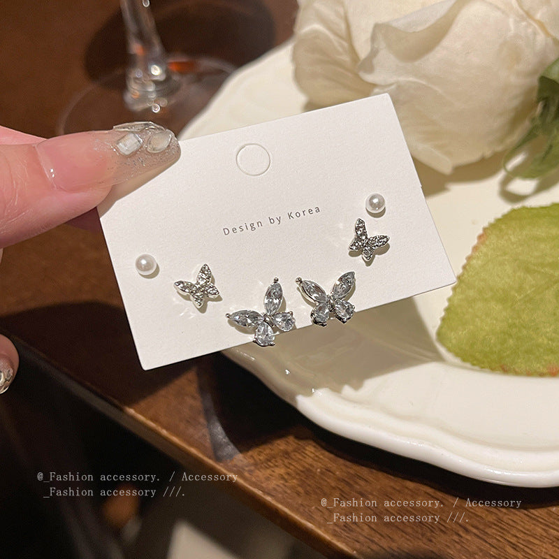 Sier Needle Niche High-grade Zircon Butterfly Female Earrings