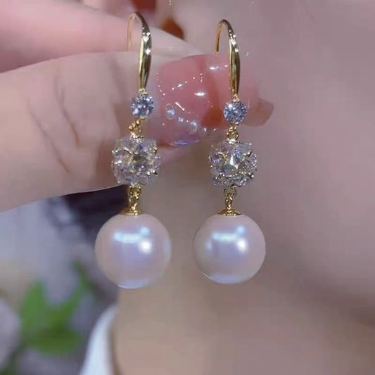 Women's Personalized Red Bean Inlaid Zircon Elegant Pearl Jequirity Earrings