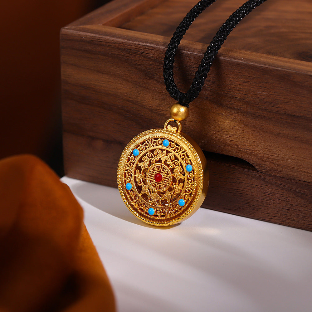 Hollow Gold Silk Drop Oil Ancient Compass Pendants