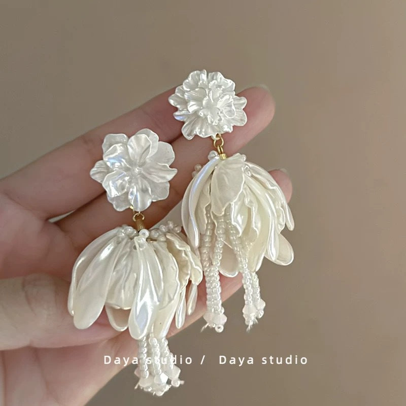 Needle Raffia Fabric White Flower Light Luxury Rings