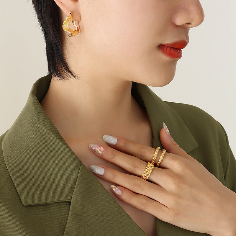 Irregular Shaped Clip Personality Chic Titanium Steel Wavy Gold Rings