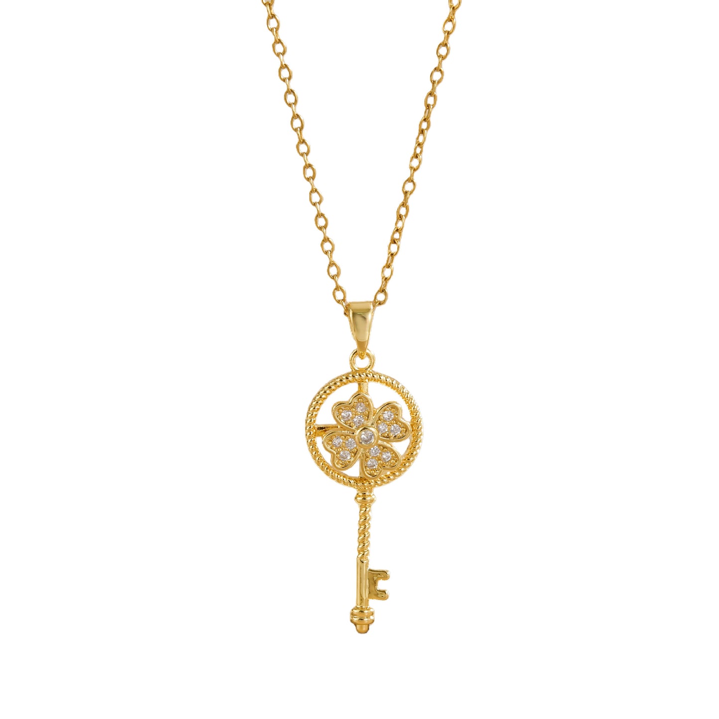 Women's Clover Key With Zirconium Design Clavicle Chain Necklaces