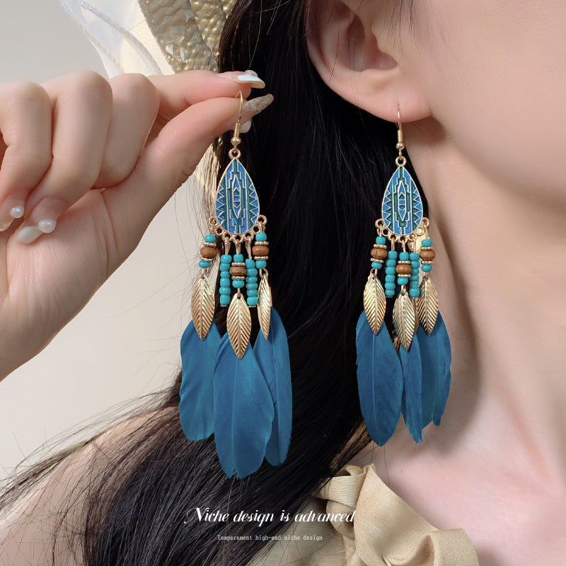 Women's Style Antique Bohemian Long Fringe High Sense Vacation Earrings