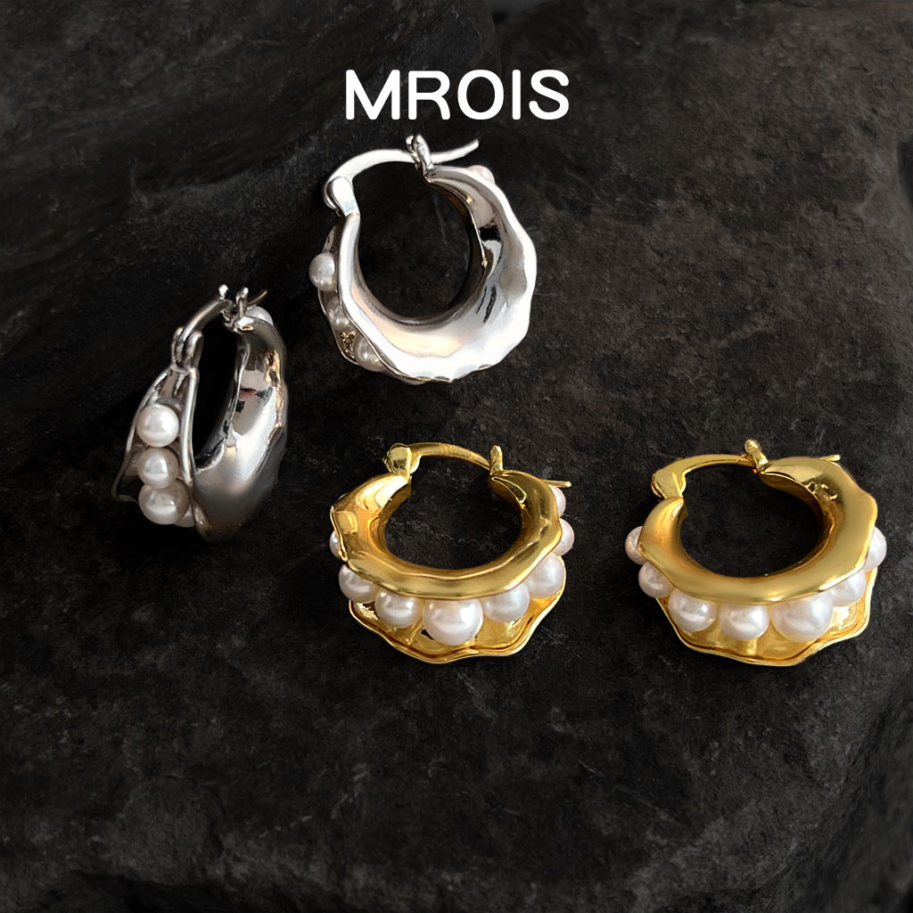 Gold-plated French Pod Pearl Niche Design Fashion Commuter Style Light Earrings