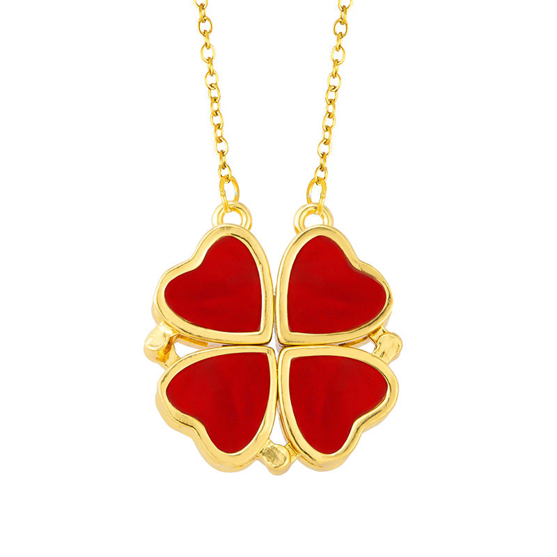 Four-leaf Clover Rotatable Inlaid Zircon Design Titanium Steel Simple Personality Necklace
