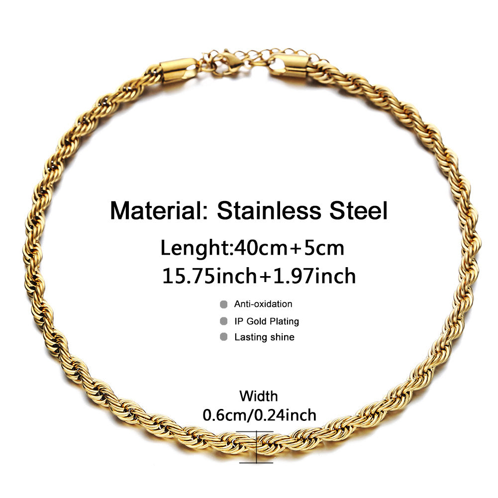 Punk Hip Hop Style Stainless Steel Adjustable Lobster Buckle Woven Necklaces