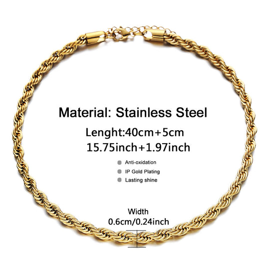 Punk Hip Hop Style Stainless Steel Adjustable Lobster Buckle Woven Necklaces
