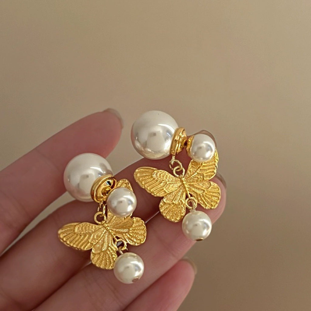 Women's Pearl Flower Fashionable High-grade French Entry Earrings