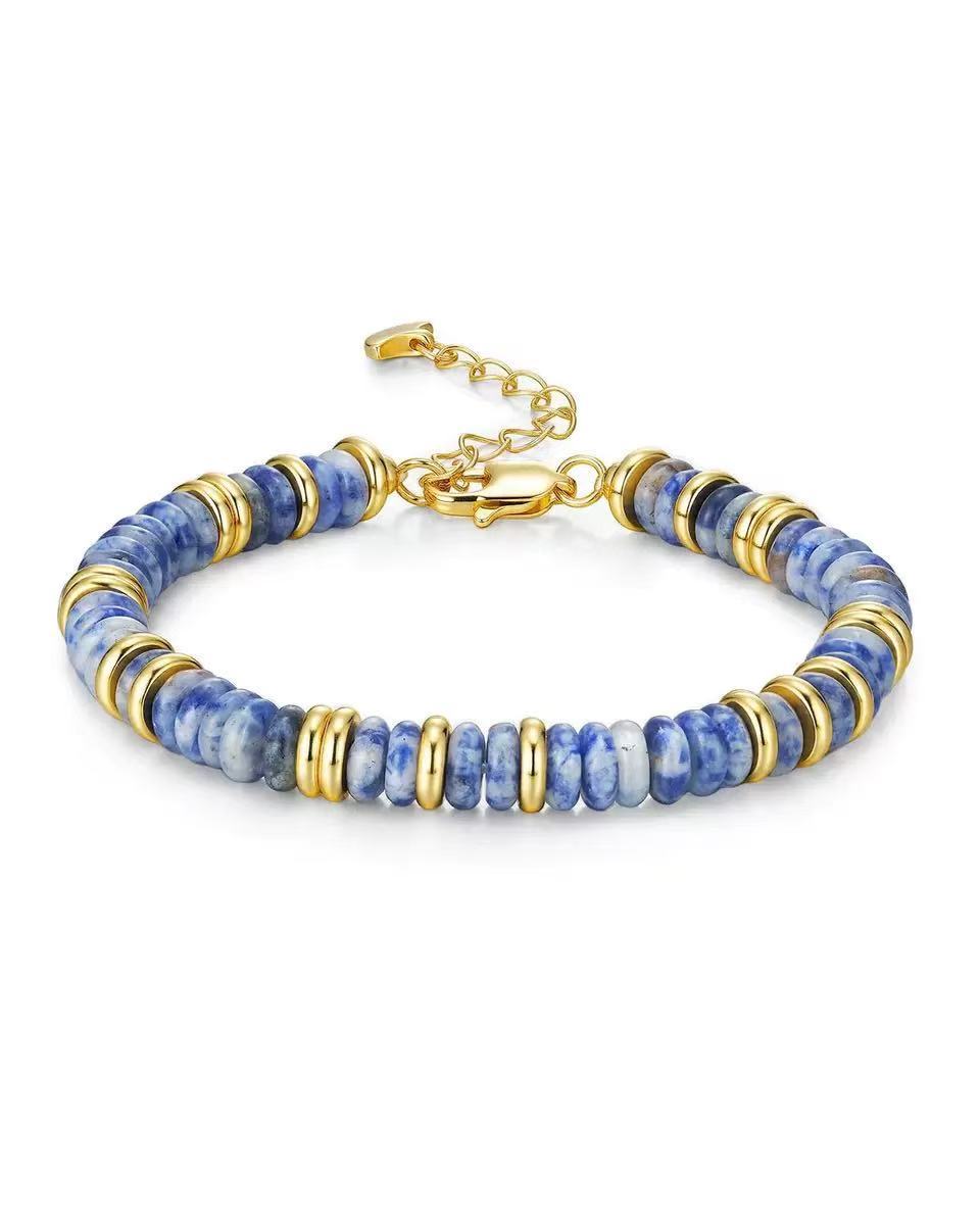 Women's Bohemian Style Colorful Natural Stone Beaded Frisbee Advanced Light Bracelet