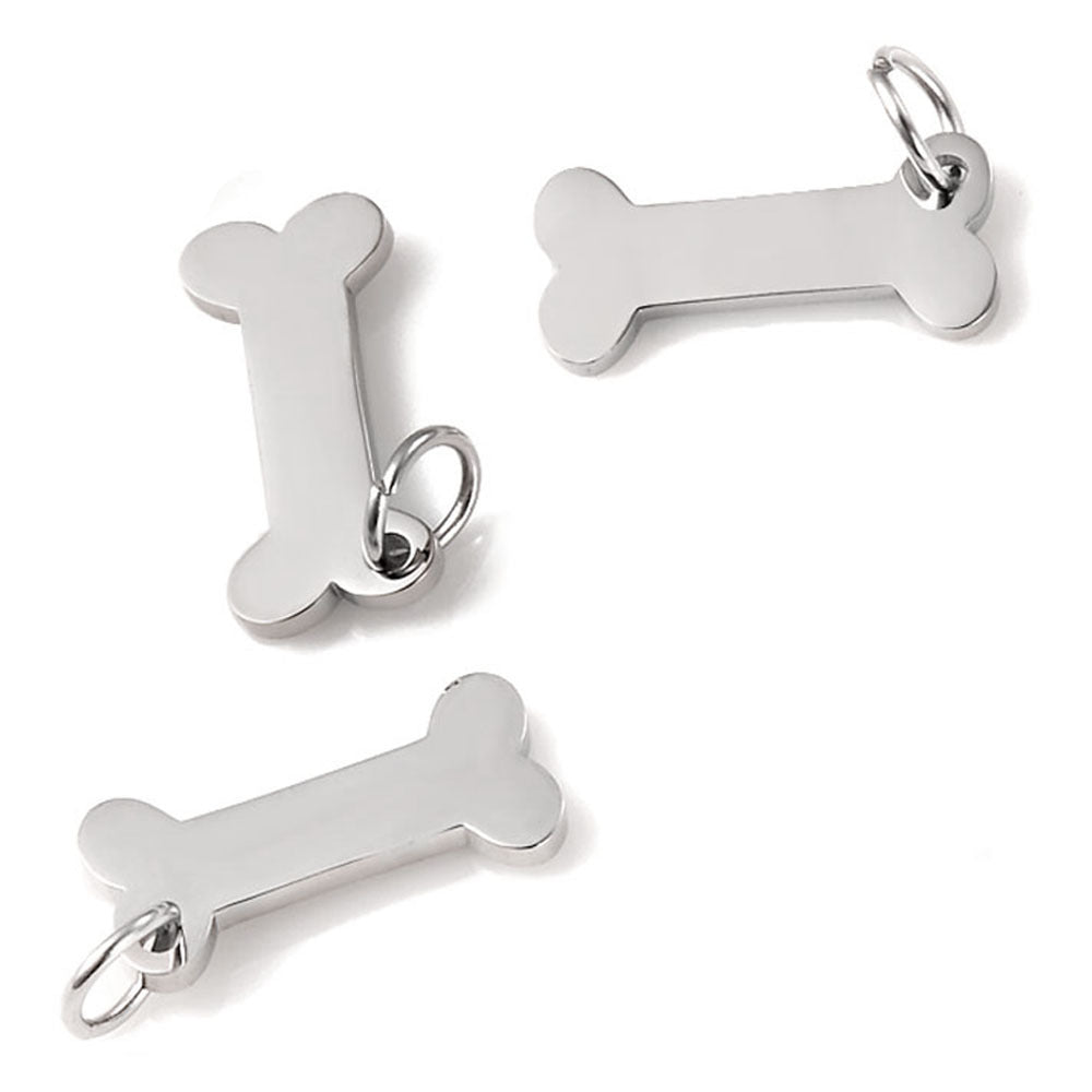 Steel Dog Bone Shape Polished Tag Pendants