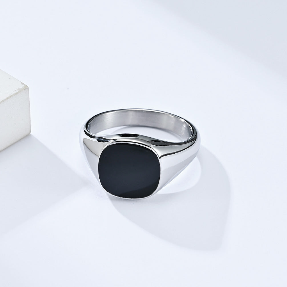 Women's & Men's Steel Oil Dripping Black Signet Unisex Style Fashion Rings