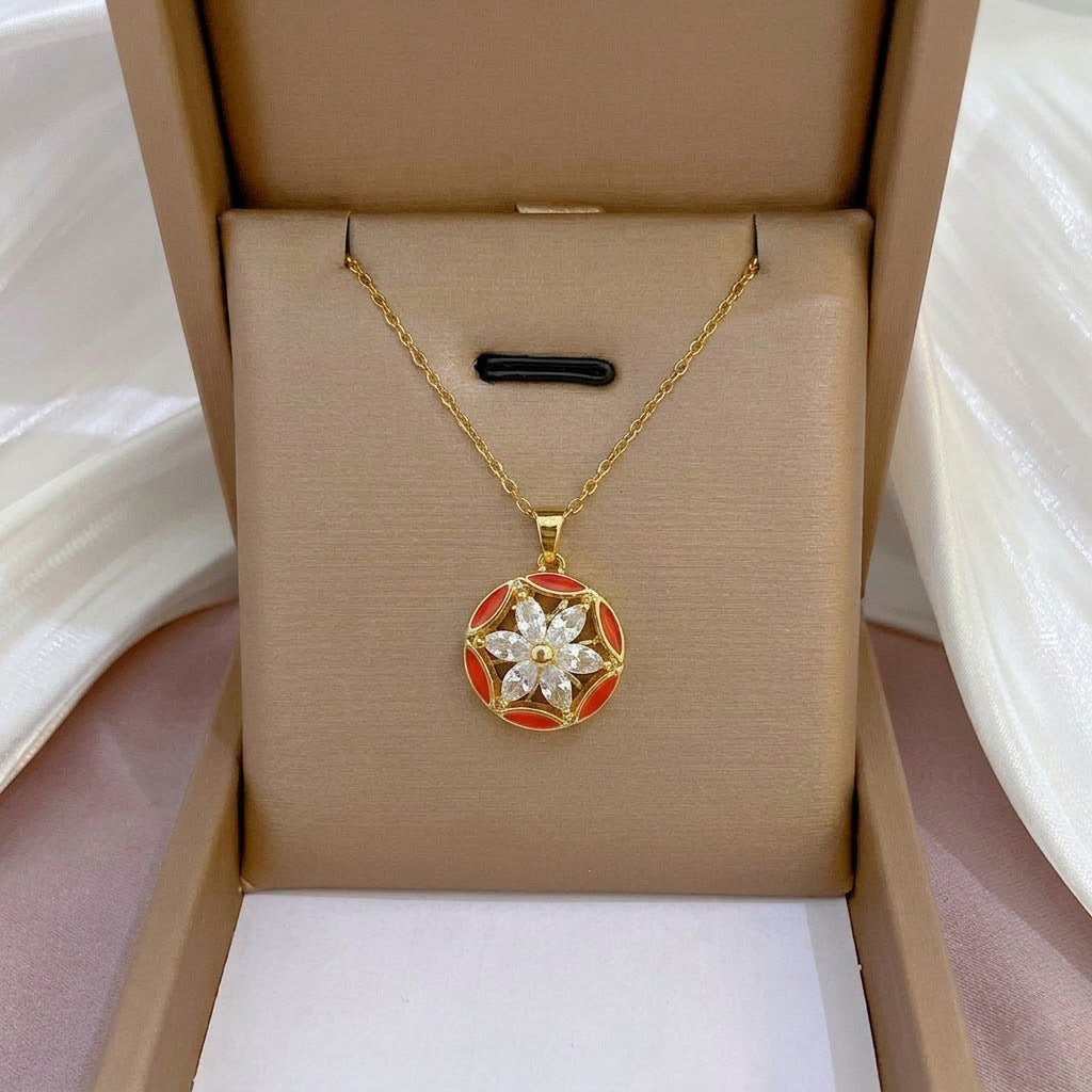 Design Rotating Bauhinia Zircon Flower Gas Clavicle Chain Necklace