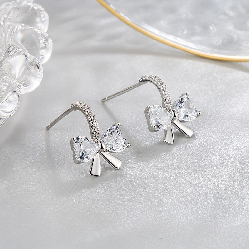 Women's Bow Rhinestone Light Luxury Design Eardrops Earrings