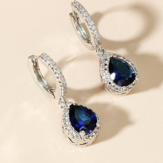Women's High-grade Light Luxury Blue Crystal Drop-shaped Earrings