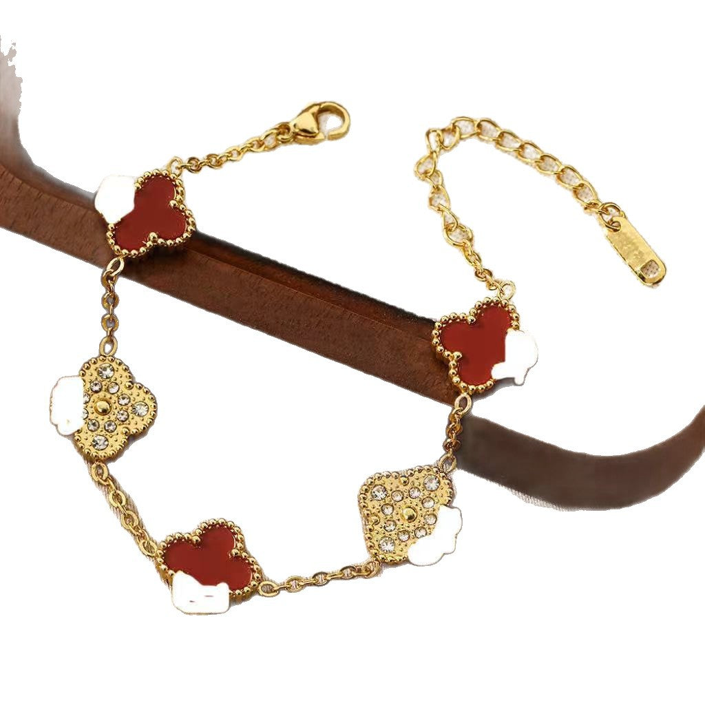 Four-leaf Clover With Diamond Real Gold Bracelets