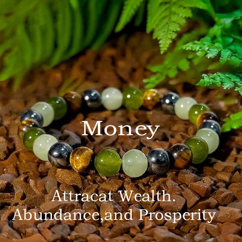 Tigereye Natural Stone Beaded Crystal Unisex Bracelet