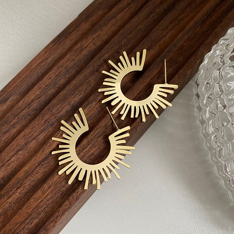 Women's Fan-shaped Sunflower Trendy Simple Irregular With Personality Stud Earrings