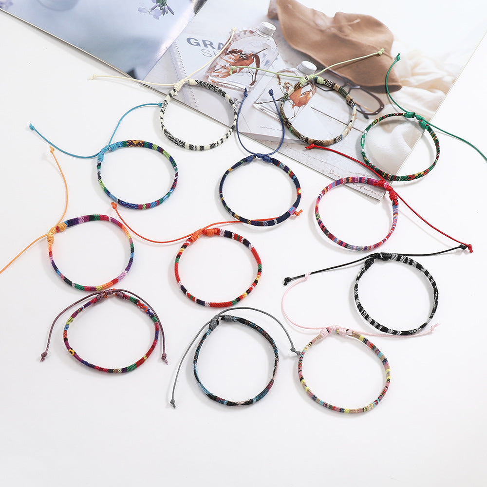 Colorful Bohemian Style Cotton Linen Fabric Woven Simple Carrying Bracelet