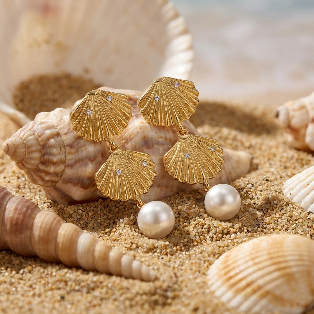 Women's Exaggerated Shell Eardrops Niche Holiday Ocean Earrings