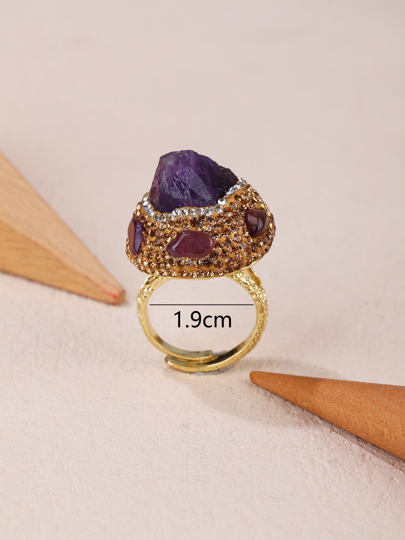 Fashion Punk Natural Amethyst Citrine Rough Stone Irregular Opening Ring