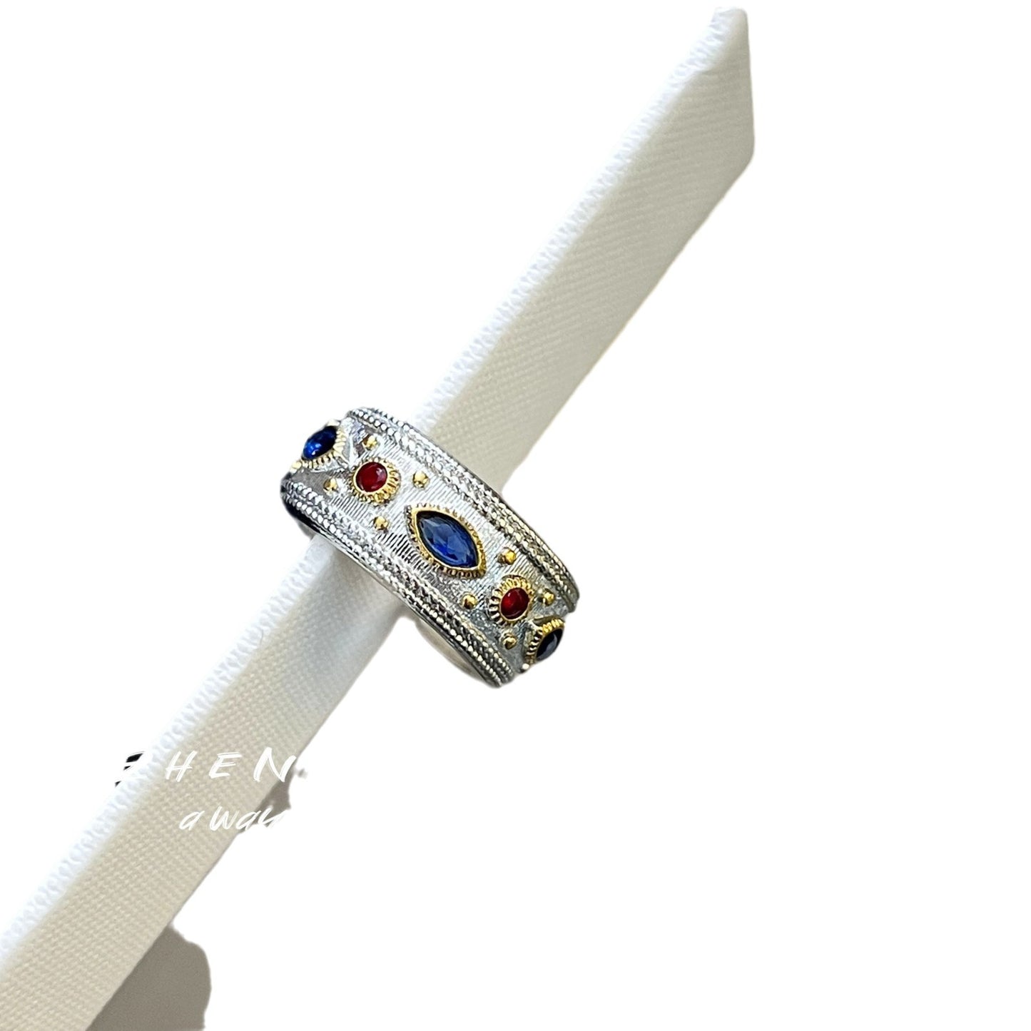 Women's Lux Colored Gems Black Enamel Craft Diamond Emerald Antique Rings