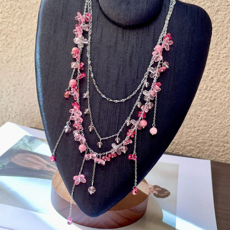 Dopamine Glass Flower Light Luxury High-grade Exquisite Clavicle Chain Sweet Necklace