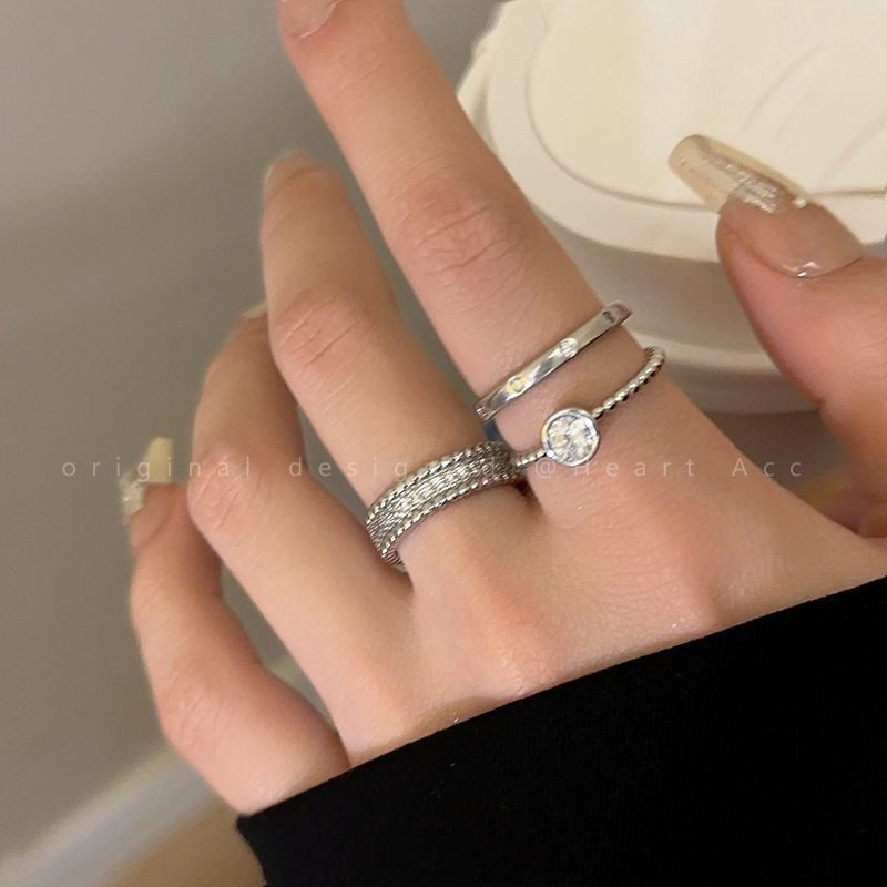 Simple Zircon Metal Open Suit Female Design High Sense Index Ring