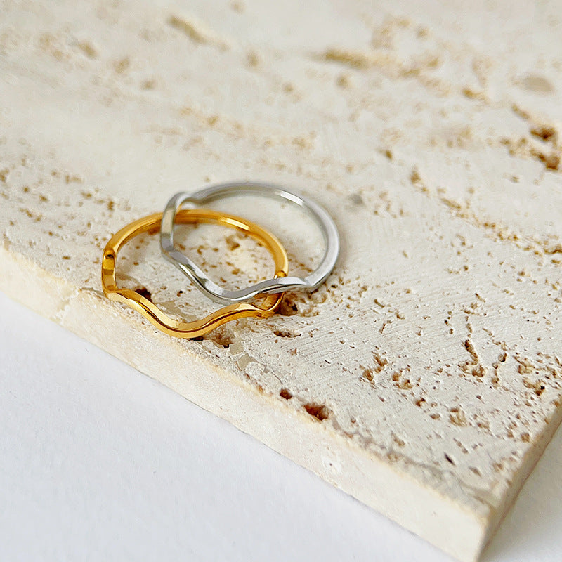 Simple Wave Curve Twin Fine Gold Little Finger Knuckle Titanium Bracelets