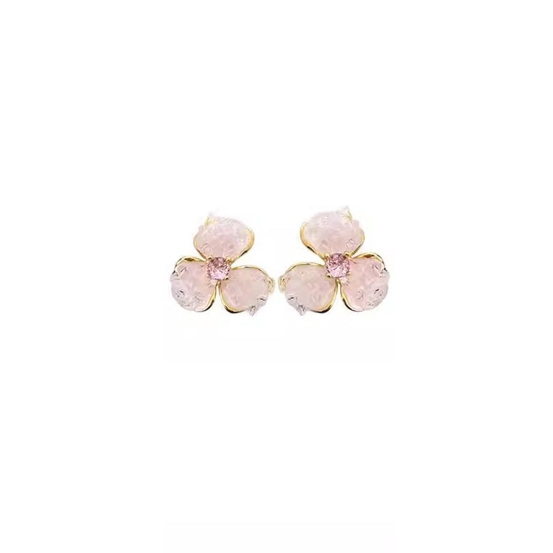 Women's Pink Gradient Crystal Flower High-grade Simple Stud Earrings